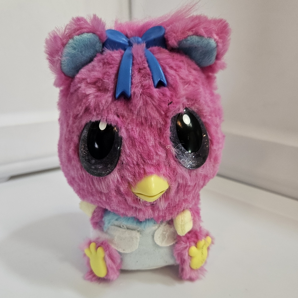 Hatchimals Hatchibabies Baby Bird Interactive Pink Bird With Blue Bow Works 6"